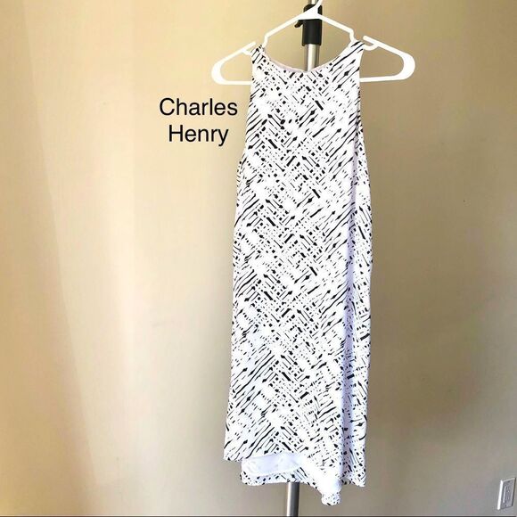 Charles HENRY White Black Abstract Sleeveless Sheath Tank Dress Sz XS - Picture 2 of 7